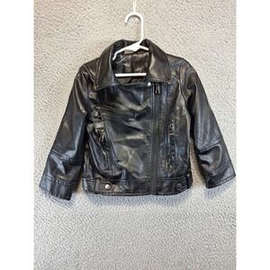 Lehour Girls Black PU Faux Leather Jacket Biker Style Size 120 Zipper Cute
